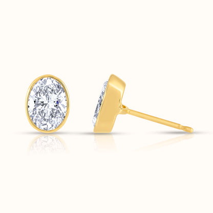 IGI Certified Oval Cut Bezel Set Lab Grown Diamond Stud Earrings