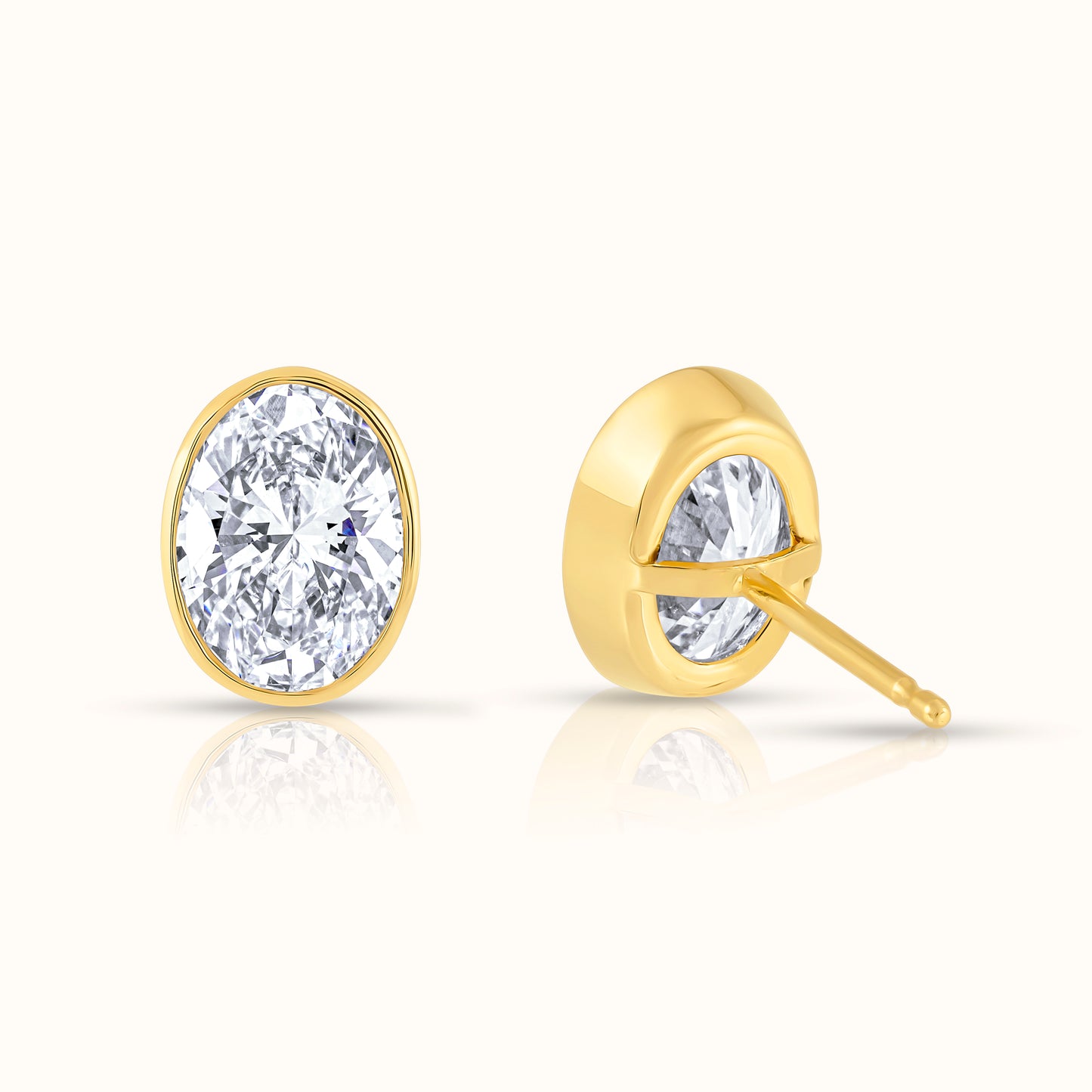 IGI Certified Oval Cut Bezel Set Lab Grown Diamond Stud Earrings