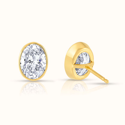 IGI Certified Oval Cut Bezel Set Lab Grown Diamond Stud Earrings
