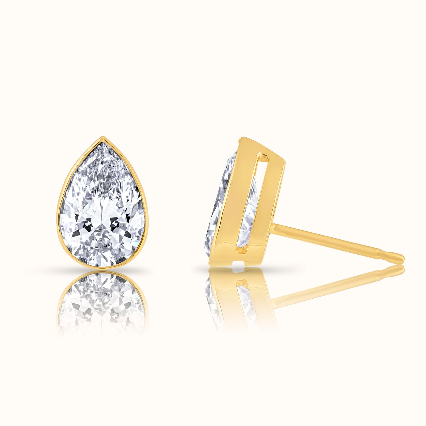 IGI Certified Pear Cut Bezel Set Lab Grown Diamond Stud Earring