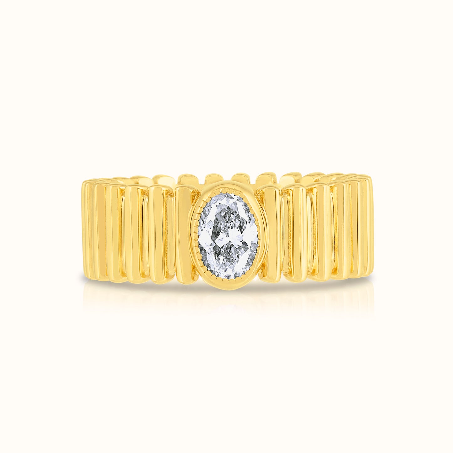 Fluted Band with Lab Grown Diamond Oval Ring