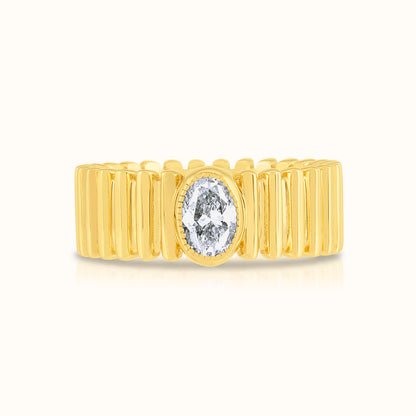 Fluted Band with Lab Grown Diamond Oval Ring