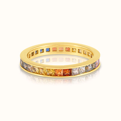 Rainbow Sapphire Channel Set Ring