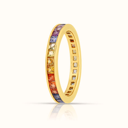 Rainbow Sapphire Channel Set Ring