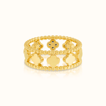 Beaded Lab Grown Diamond Flower Clover Ring