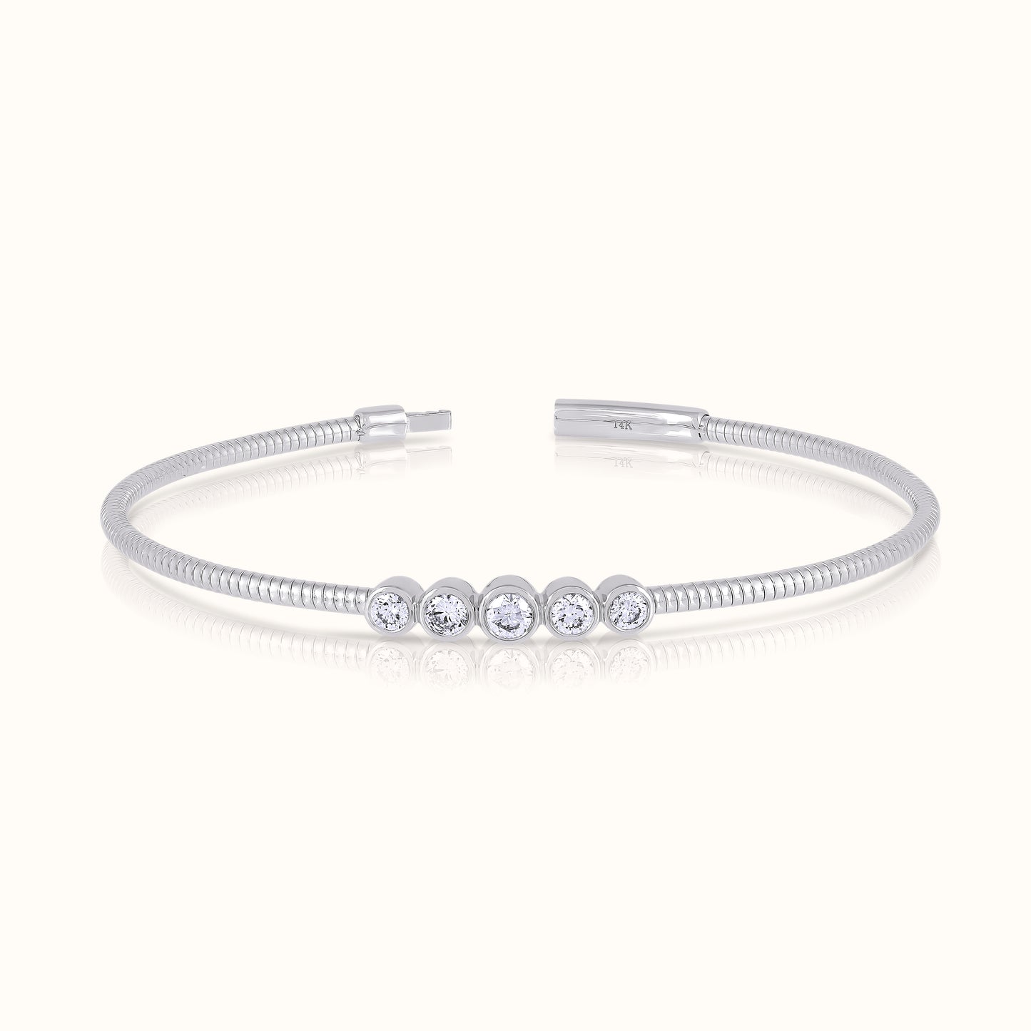 5 Station Graduate Bezel Set lab Grown Diamond Flexible Bangle