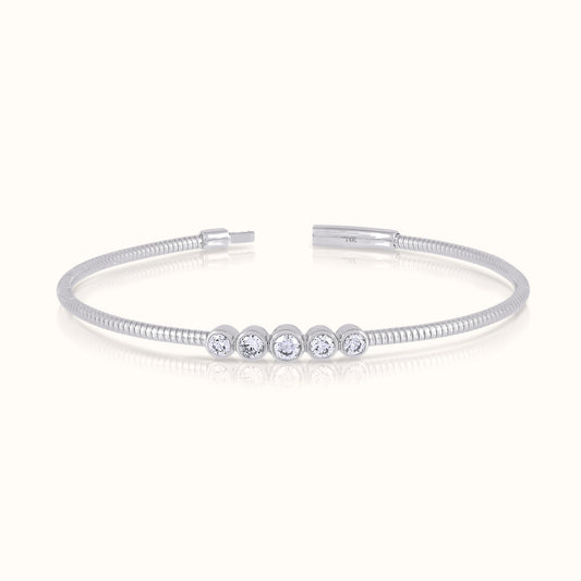 5 Station Graduate Bezel Set lab Grown Diamond Flexible Bangle