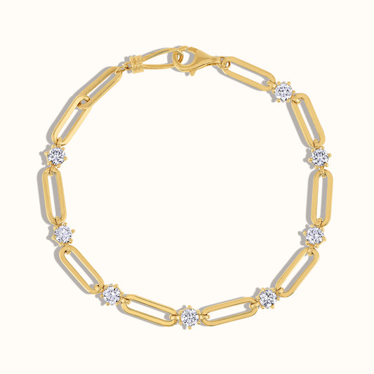 Paperclip and Lab Grown Diamond Station Bracelet