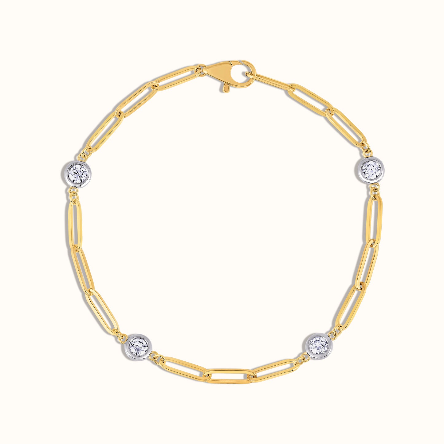 Paperclip and Lab Grown Diamond Bezel Bracelet