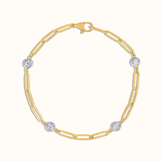 Paperclip and Lab Grown Diamond Bezel Bracelet