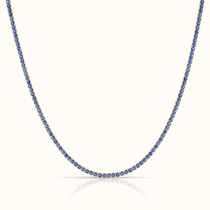 Natural Blue Sapphire Round 15 Carat Tennis Necklace