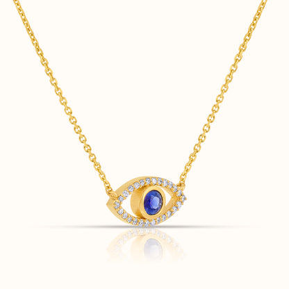 Blue Sapphire Evil Eye Pendant with Lab Grown Diamonds
