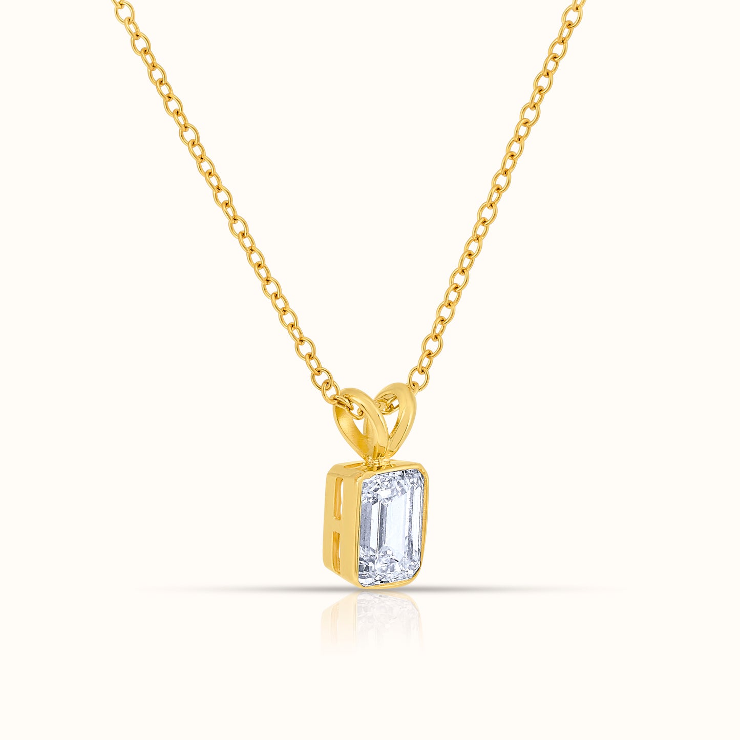 Bezel Set IGI Certified Lab Grown Diamond Emerald Cut Pendant Necklace