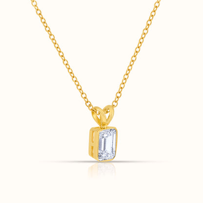 Bezel Set IGI Certified Lab Grown Diamond Emerald Cut Pendant Necklace