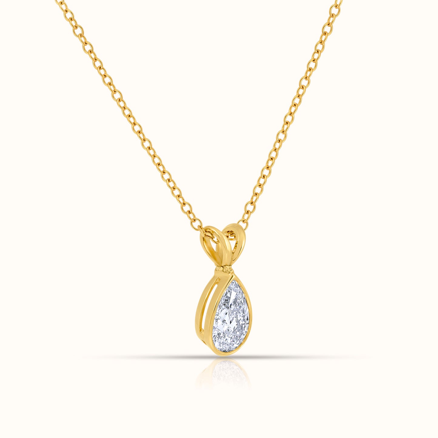 Bezel Set IGI Certified Lab Grown Diamond Pear Cut Pendant Necklace