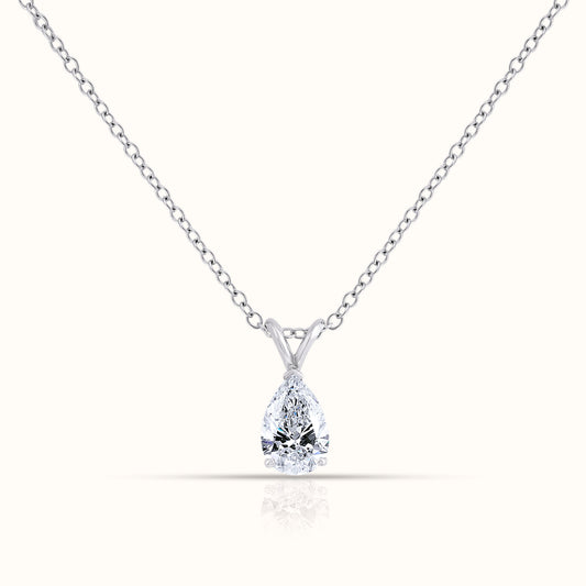 IGI Certified Solitaire Lab Grown Diamond Pear Cut Pendant Necklace