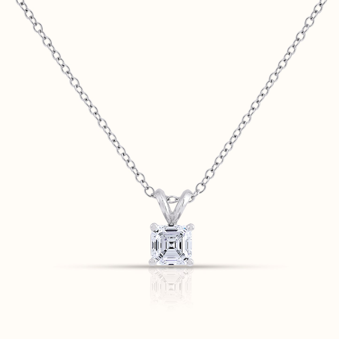 IGI Certified Solitaire Lab Grown Diamond Asscher Cut Pendant with Necklace