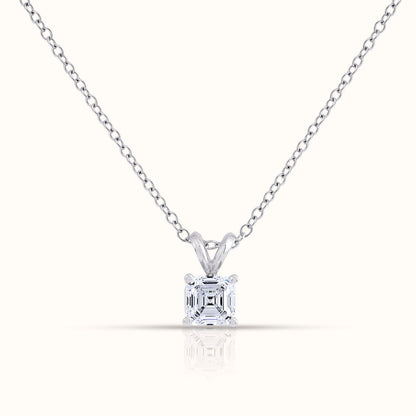 IGI Certified Solitaire Lab Grown Diamond Asscher Cut Pendant with Necklace