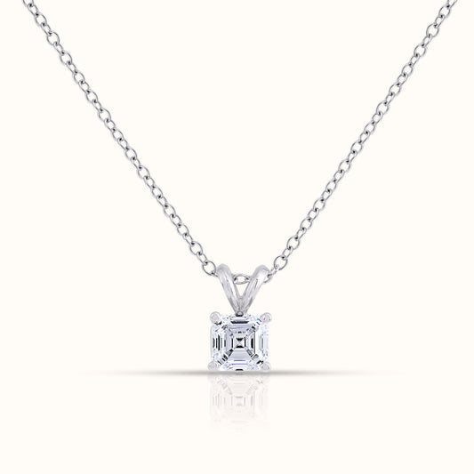 IGI Certified Solitaire Lab Grown Diamond Asscher Cut Pendant with Necklace