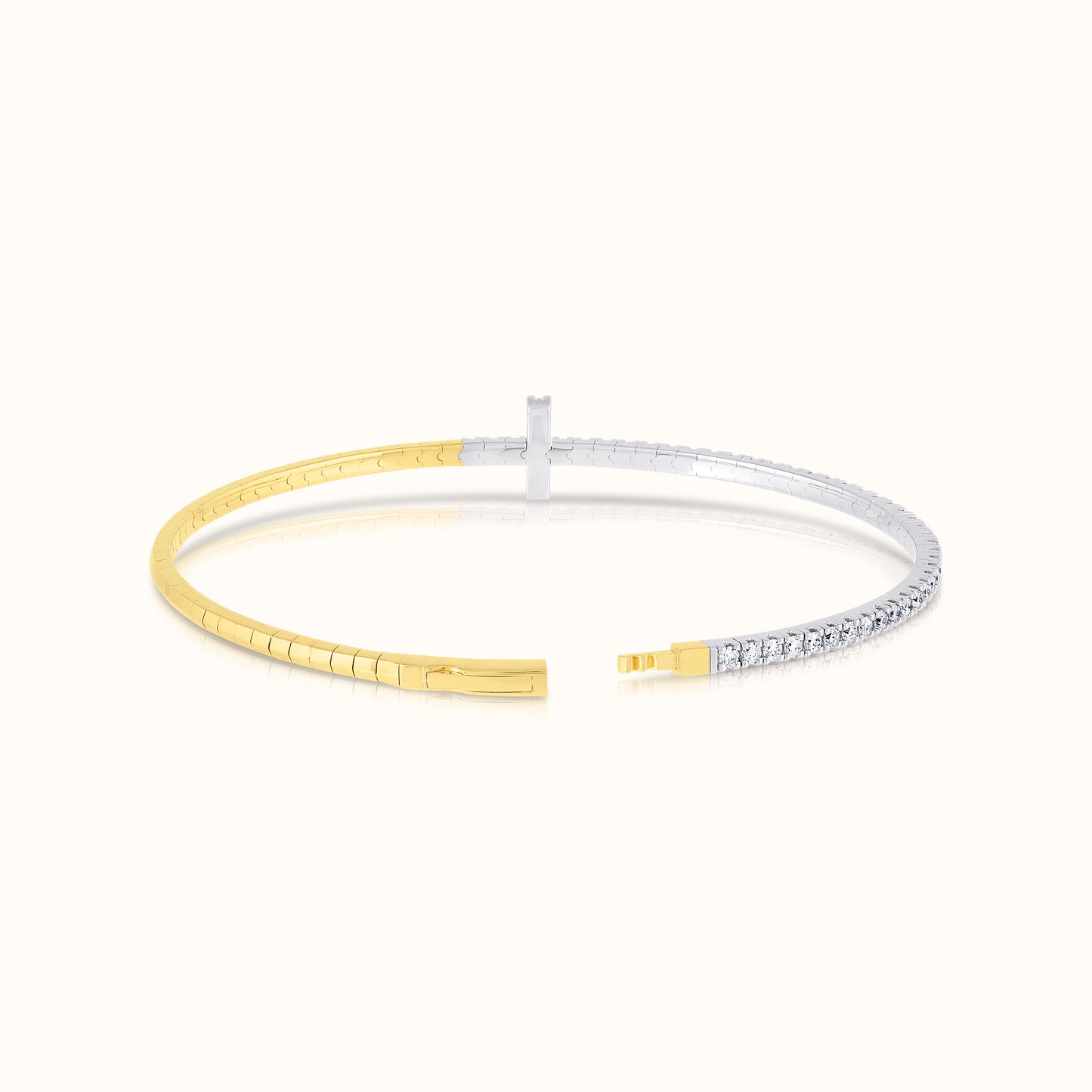 Two Tone Half Lab Grown Diamond Cross Flexible Bangle