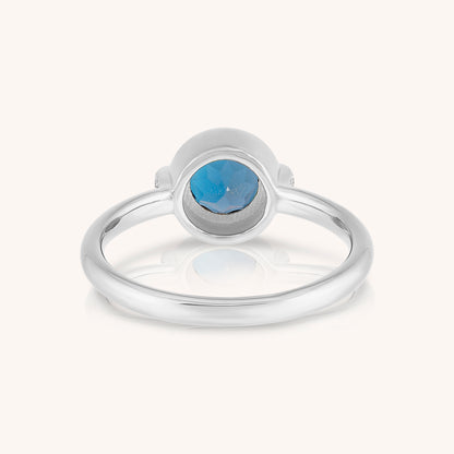 Natural Blue Topaz and Claw Lab Grown Diamond Ring