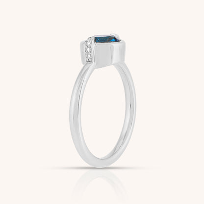 Natural Blue Topaz and Claw Lab Grown Diamond Ring