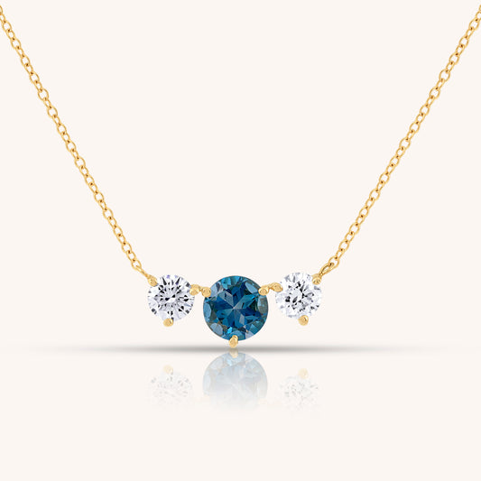 Classic Trio Natural Blue Topaz and Lab Grown Diamond Necklace