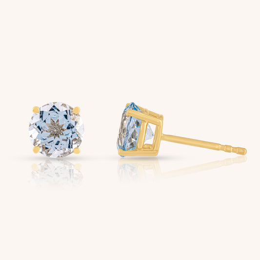 Natural Aquamarine Round Stud Earrings