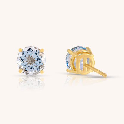 Natural Aquamarine Round Stud Earrings