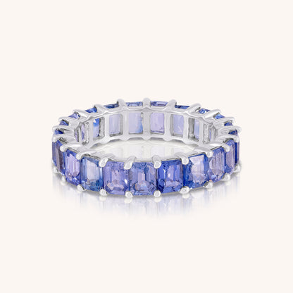 Natural Blue Sapphire Emerald Cut Eternity Ring