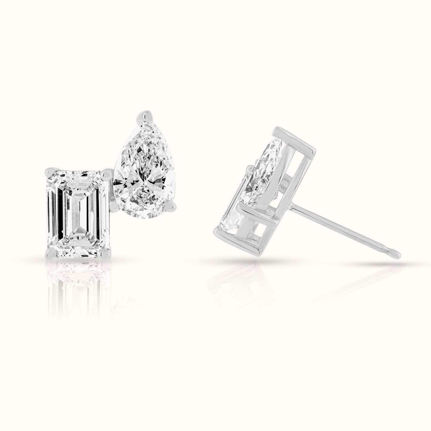 Toi Et Moi Lab Grown Emerald and Pear Diamond Stud Earring