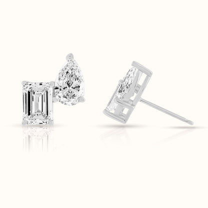 Toi Et Moi Lab Grown Emerald and Pear Diamond Stud Earring