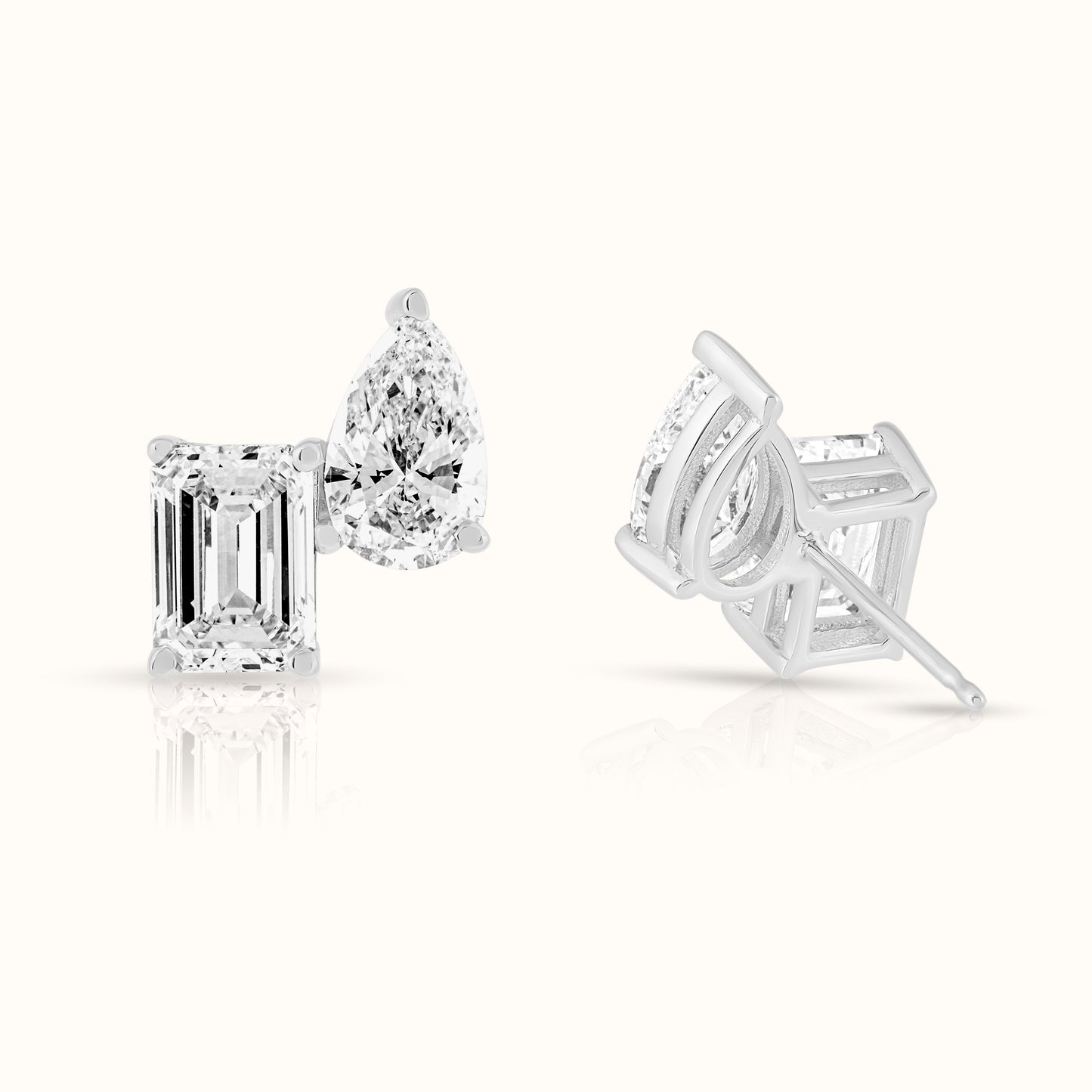 Toi Et Moi Lab Grown Emerald and Pear Diamond Stud Earring