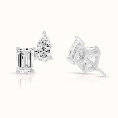 Toi Et Moi Lab Grown Emerald and Pear Diamond Stud Earring