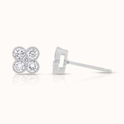 Flower Clover Beaded Lab Grown Diamond Stud Earring