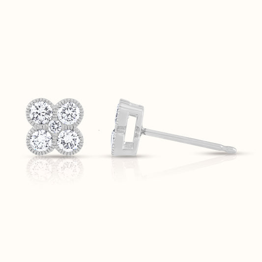 Flower Clover Beaded Lab Grown Diamond Stud Earring