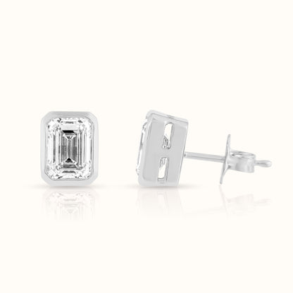 IGI Certified Emerald Cut Bezel Set Lab Grown Diamond Stud Earrings