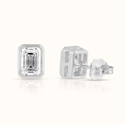 IGI Certified Emerald Cut Bezel Set Lab Grown Diamond Stud Earrings