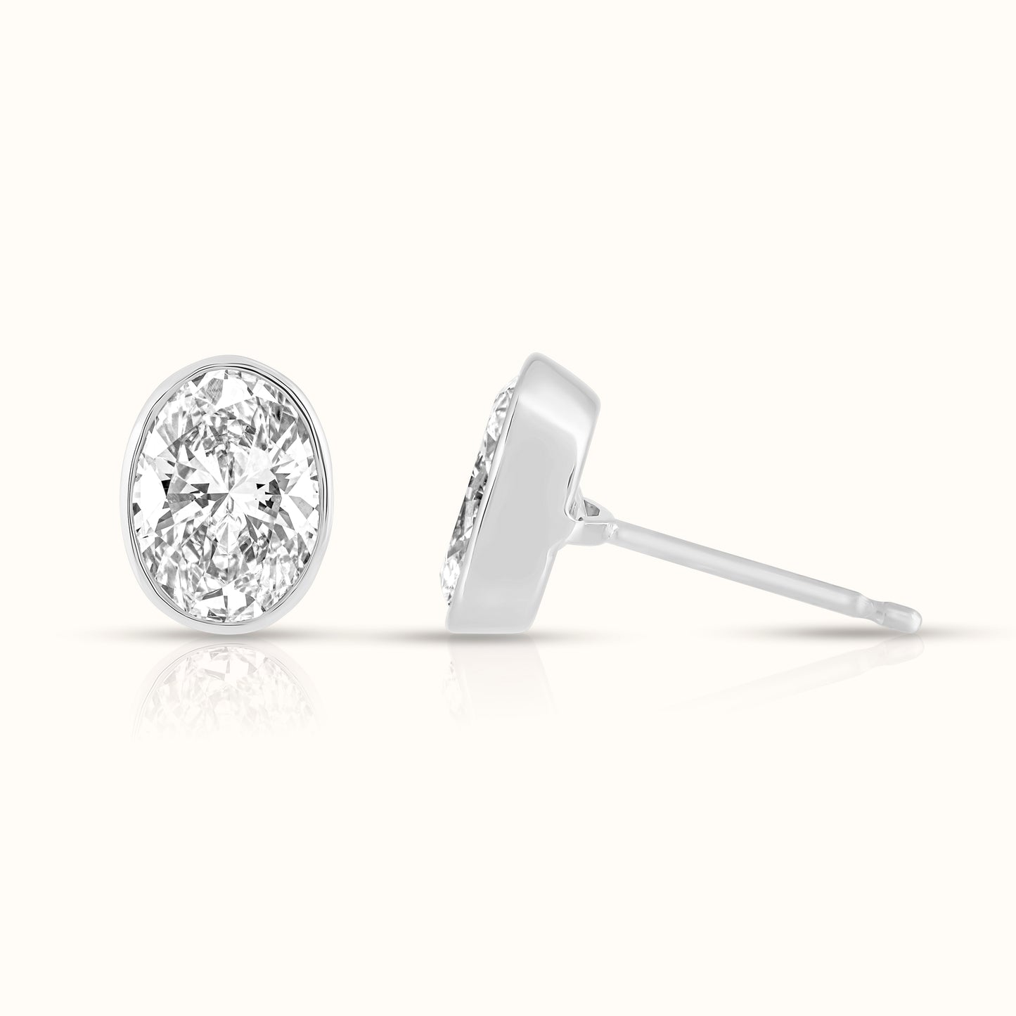 IGI Certified Oval Cut Bezel Set Lab Grown Diamond Stud Earrings