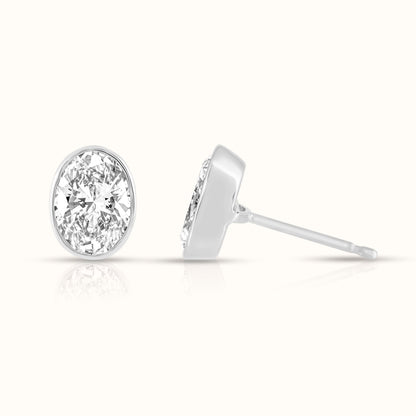IGI Certified Oval Cut Bezel Set Lab Grown Diamond Stud Earrings