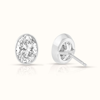 IGI Certified Oval Cut Bezel Set Lab Grown Diamond Stud Earrings