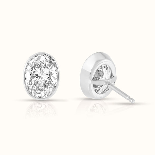 IGI Certified Oval Cut Bezel Set Lab Grown Diamond Stud Earrings