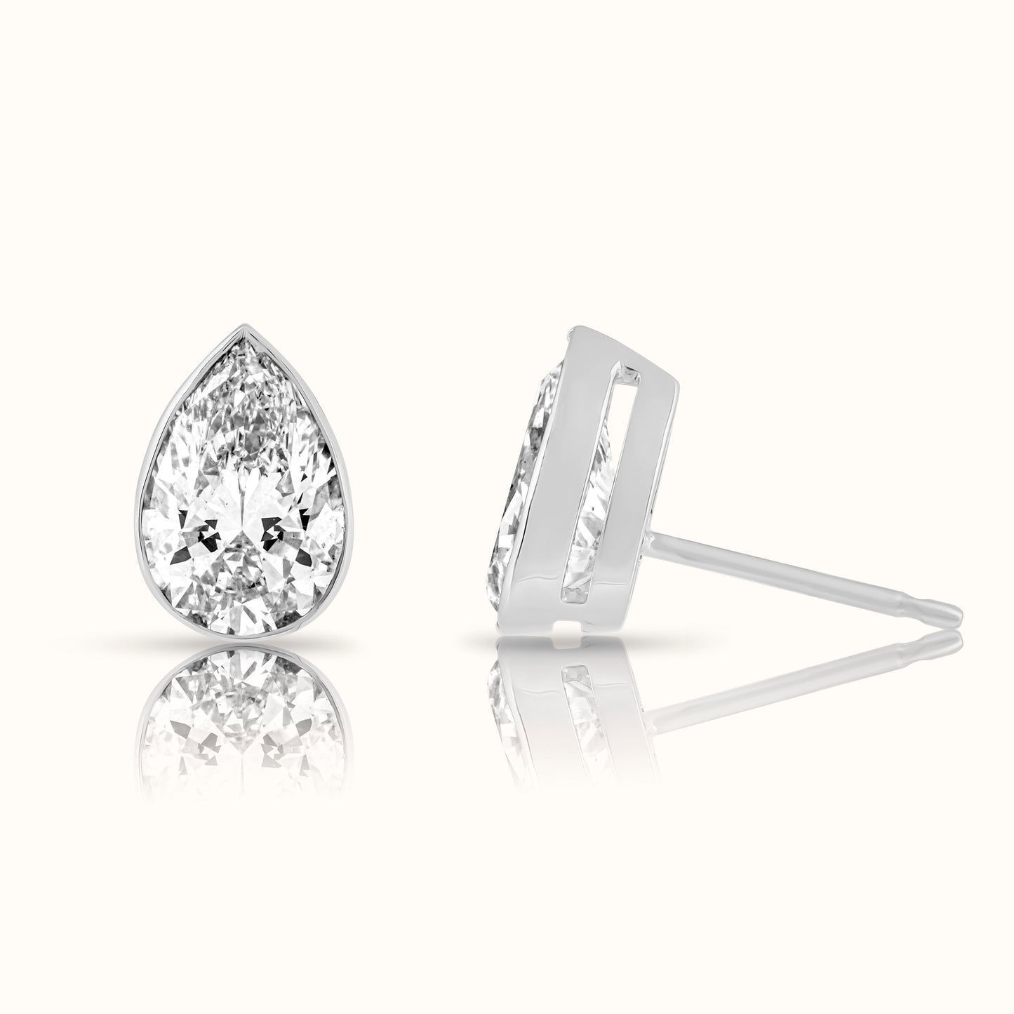 IGI Certified Pear Cut Bezel Set Lab Grown Diamond Stud Earring