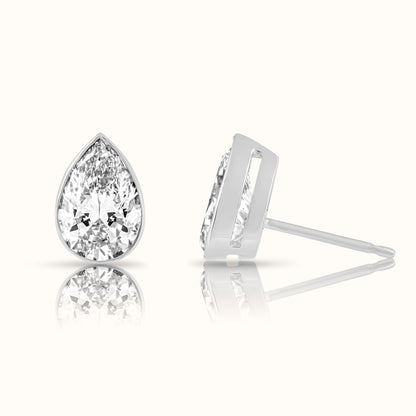 IGI Certified Pear Cut Bezel Set Lab Grown Diamond Stud Earring