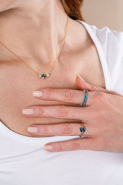 Natural Blue Topaz Radiant Cut Eternity Ring