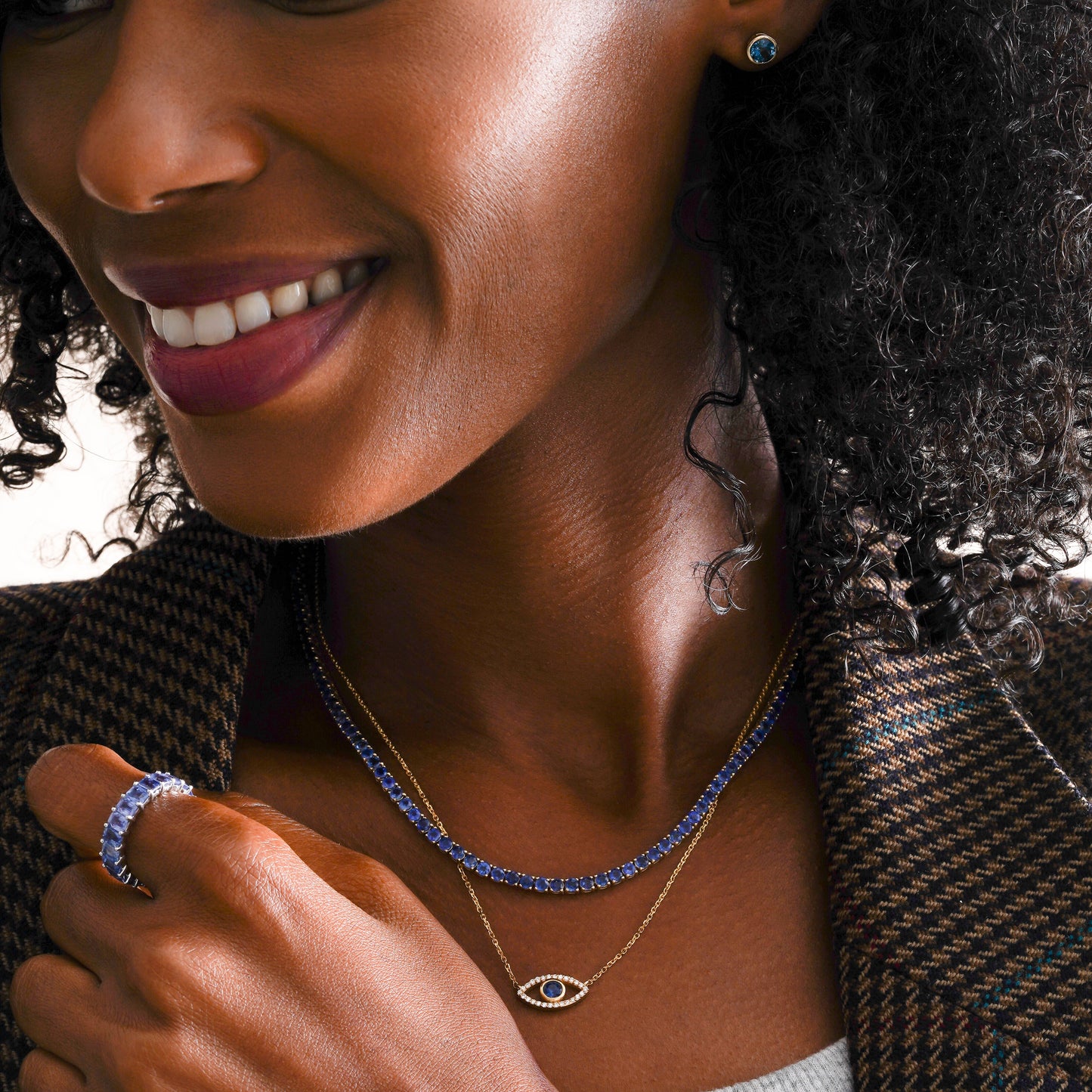 Blue Sapphire Evil Eye Pendant with Lab Grown Diamonds