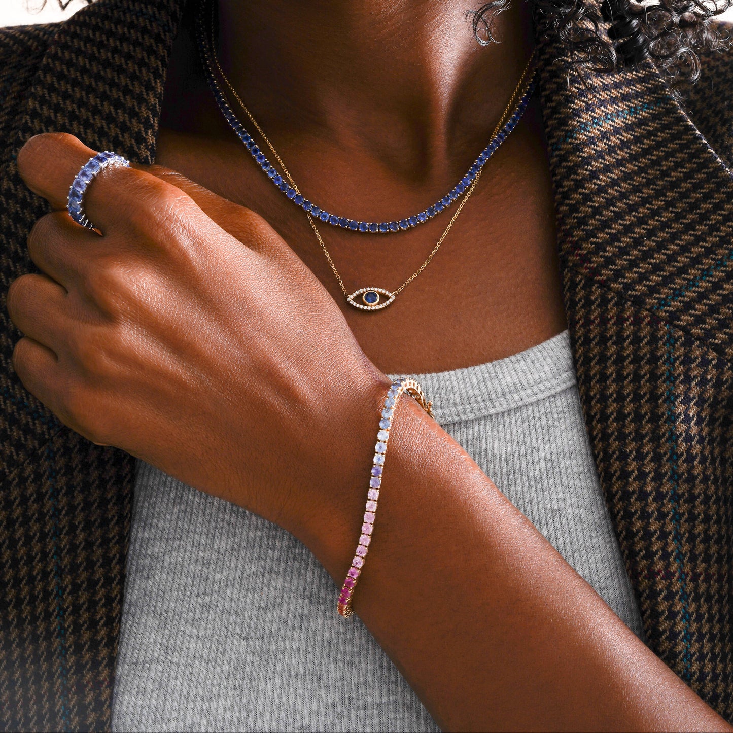 Natural Blue Sapphire Round 15 Carat Tennis Necklace