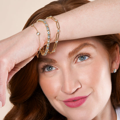 Paperclip and Lab Grown Diamond Station Bracelet