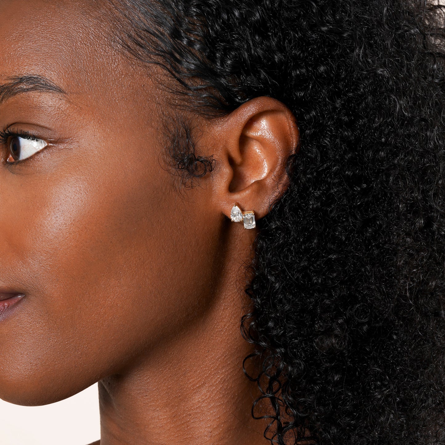 Toi Et Moi Lab Grown Emerald and Pear Diamond Stud Earring