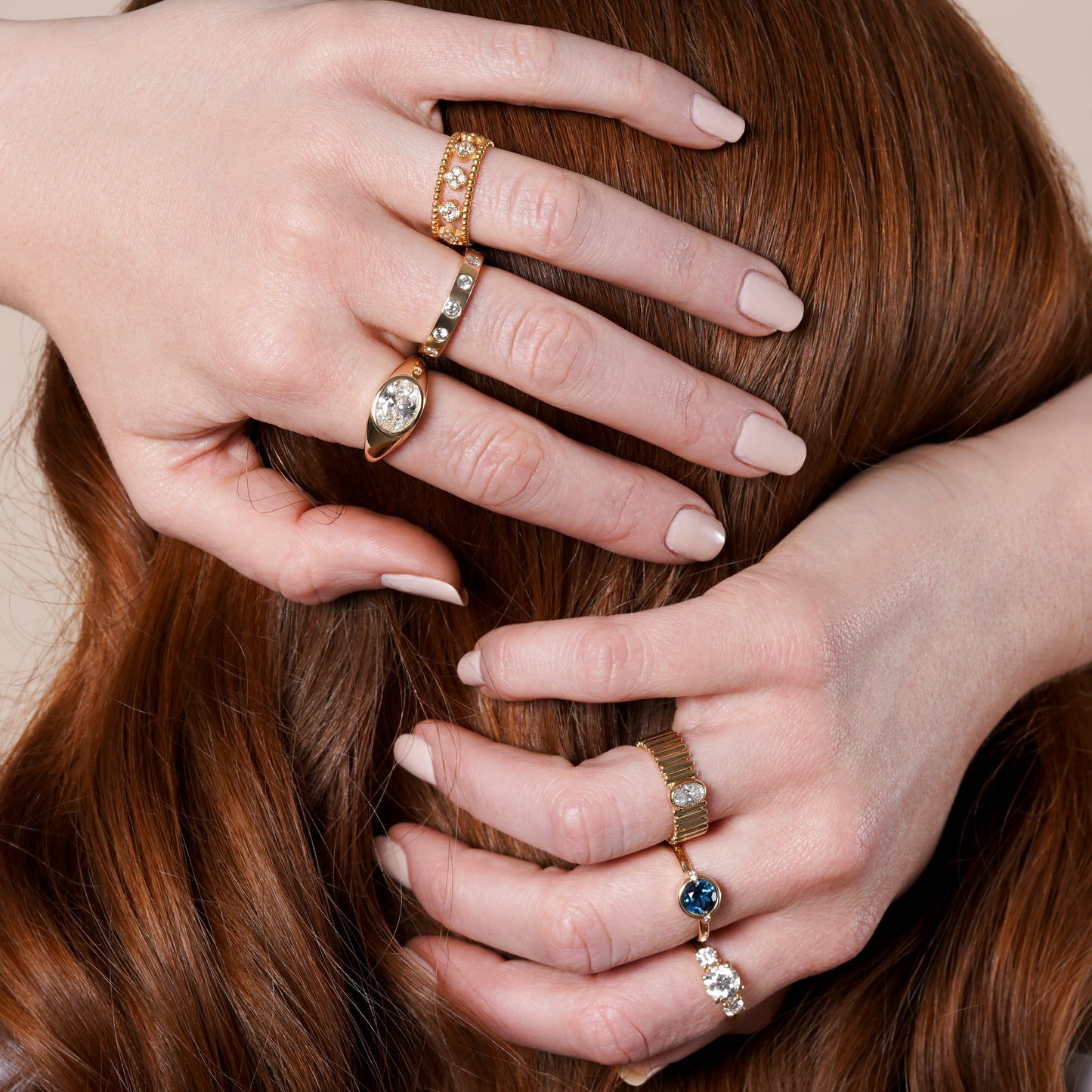 Beaded Lab Grown Diamond Flower Clover Ring